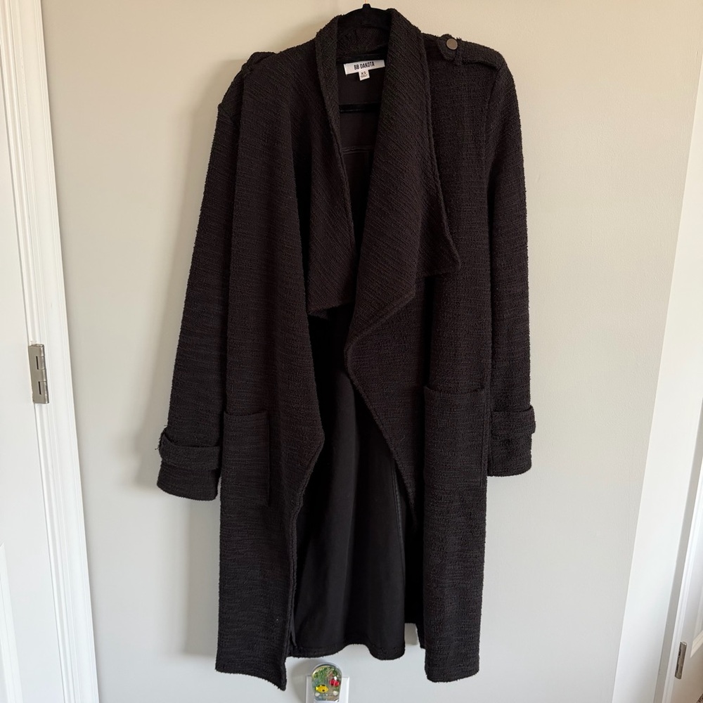 BB Dakota Black Draped Open-Front Long Cardigan